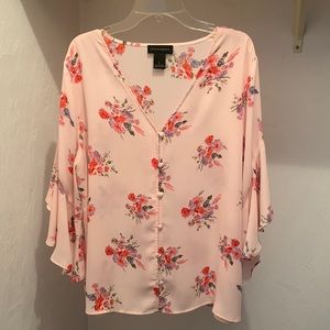 Pink floral Investments blouse size large